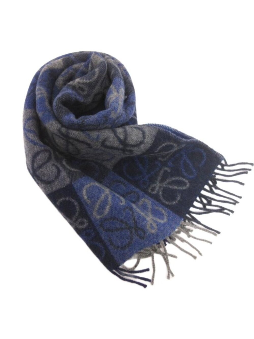 Loewe Anagram Scarf Shawl Fringe Wool Blue